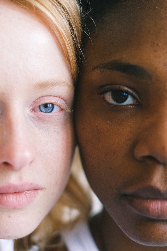 Two faces side by side, calm and present
